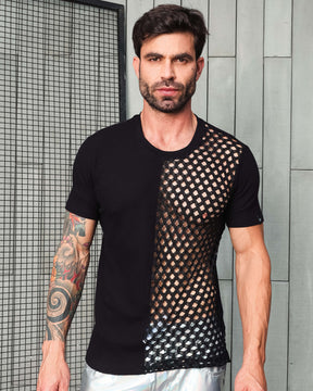 Camiseta Masculina em Viscolycra Metade Arrastão