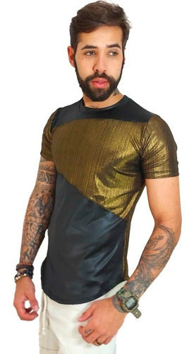 Camiseta Masculina em Cirrê Frente Lamê Dourado