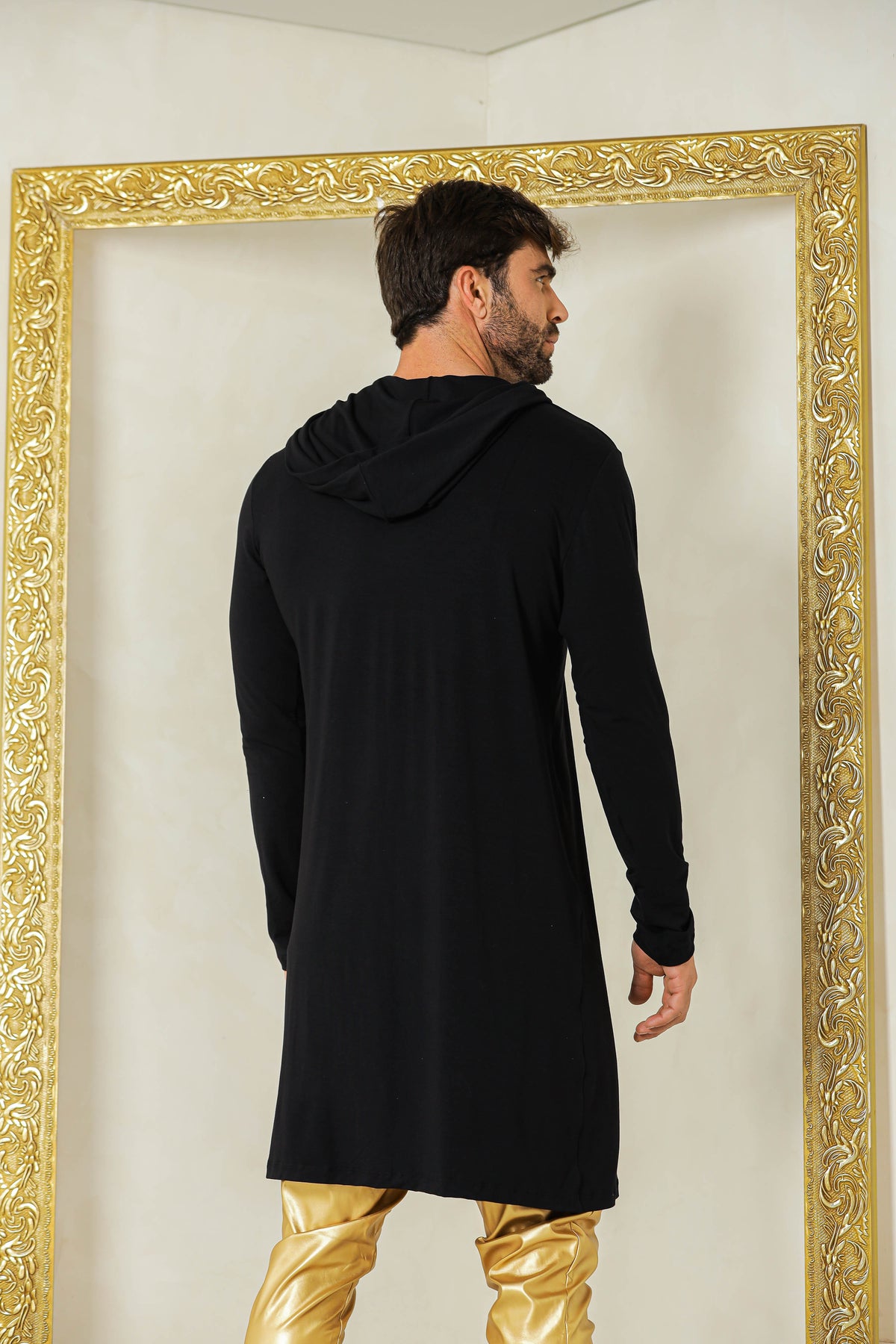Cardigan Masculino em Viscolycra Preto com Capuz