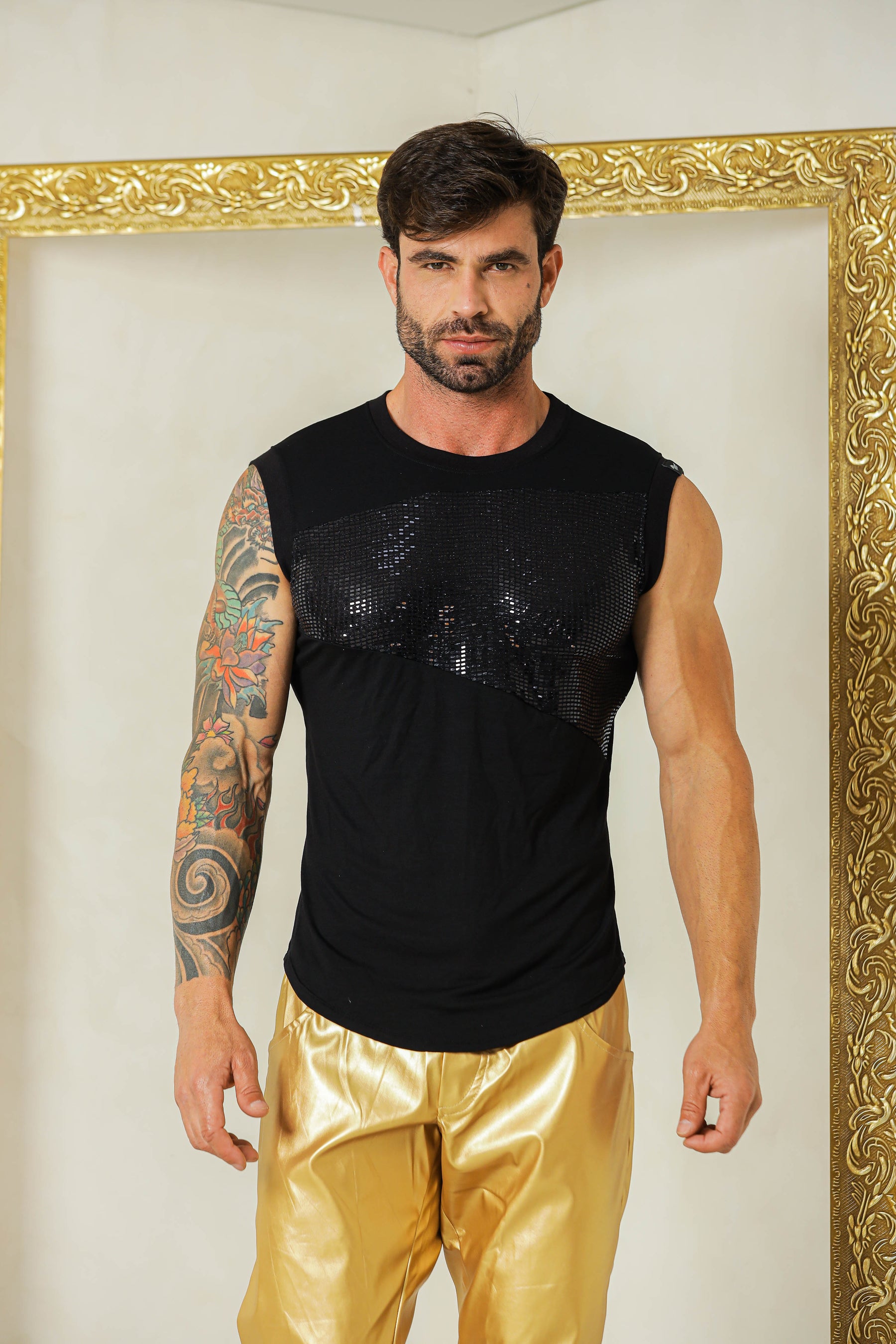 Regata Masculina Viscolycra com Detalhe Paetê Malha