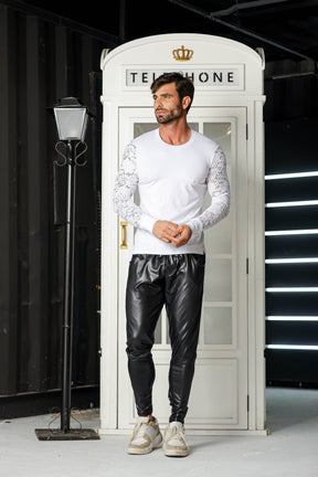 Camiseta Masculina em Viscolycra com Manga Longa em Renda