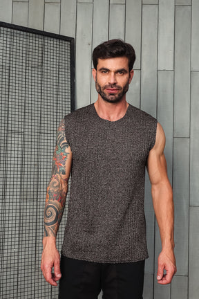 Regata Machão Malha Canelada Fio Dourado