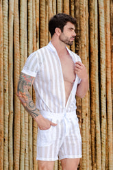 Macaquinho Masculino Transparente Malha Laise Listrado