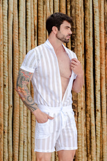 Macaquinho Masculino Transparente Malha Laise Listrado