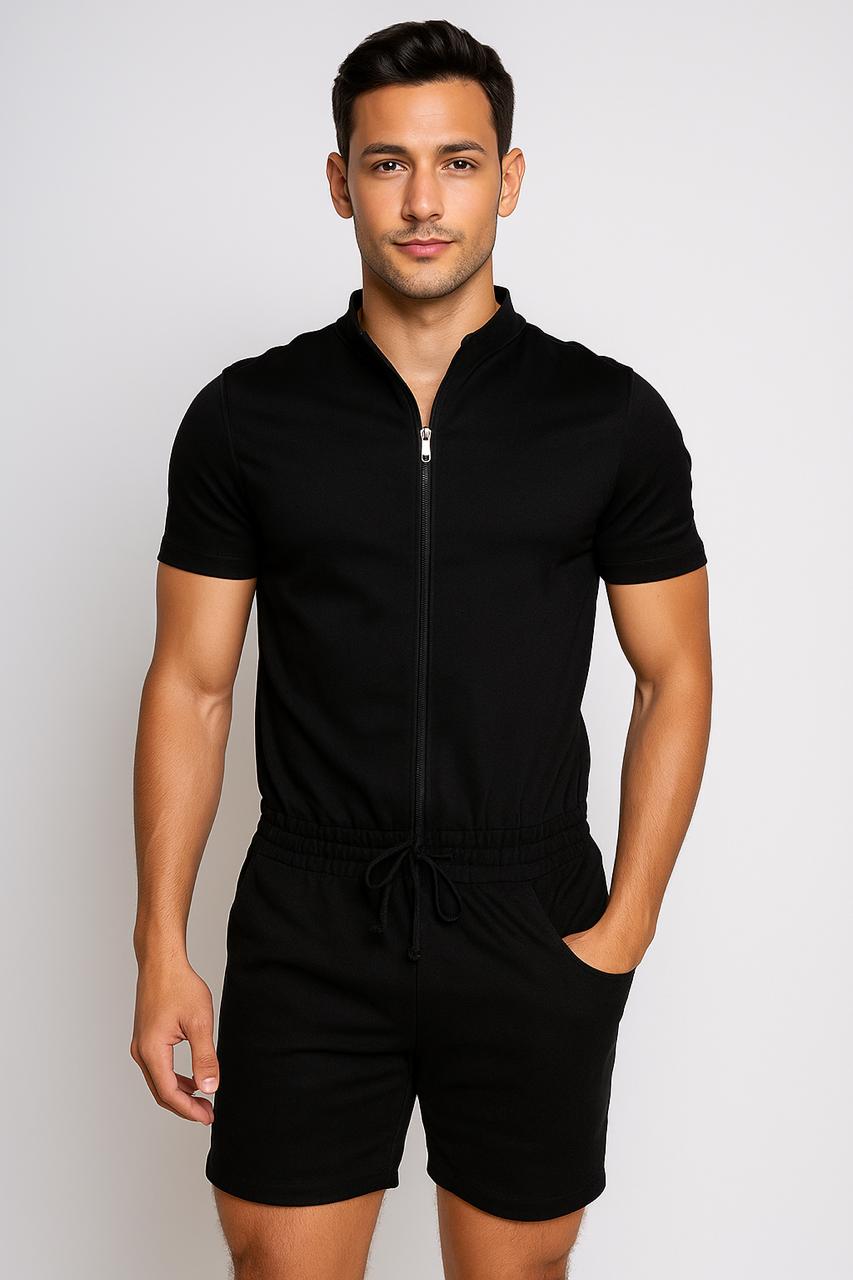 Macaquinho Masculino Gola Padre de Zipper Preto