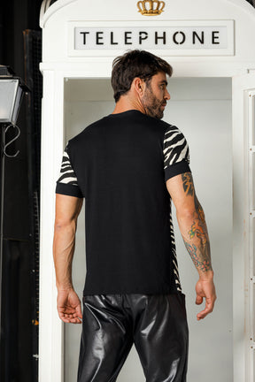 Camiseta Masculina Zebra com Costas em Viscolycra Preta