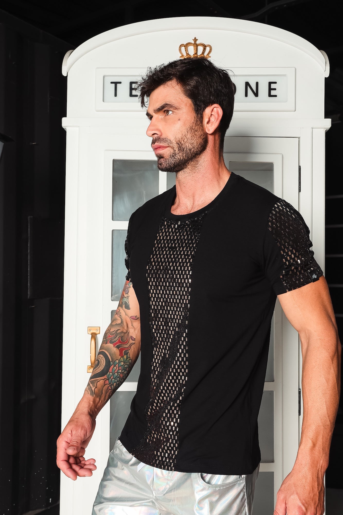 Camiseta Masculina em Viscolycra Det Paetê Brunella