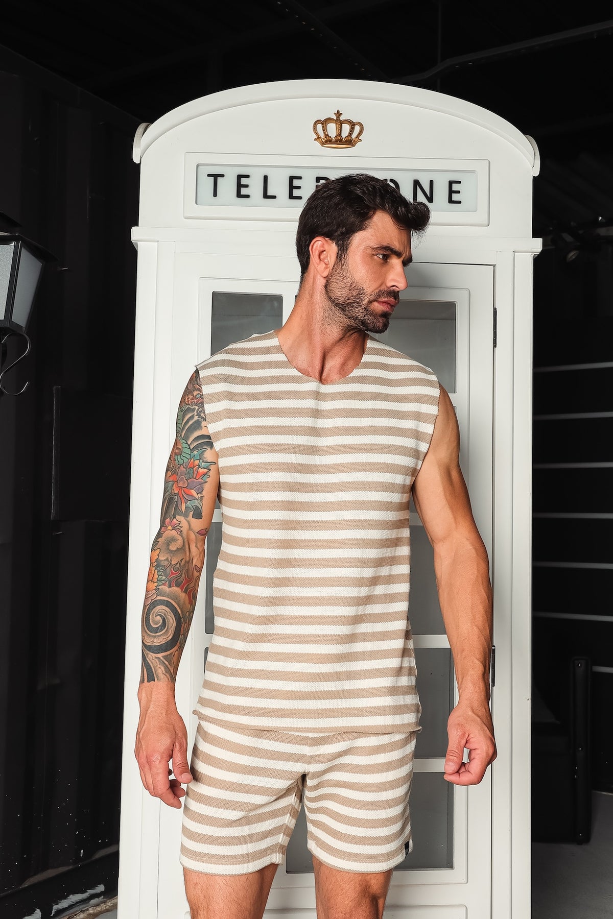 Conjunto Masculino em Tricô Listrado Pastel