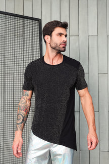 Camiseta Long Masculina em Lurex Detalhe em Viscolycra