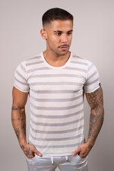 Camiseta Masculina Malha Listrada Prateada