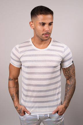 Camiseta Masculina Malha Listrada Prateada