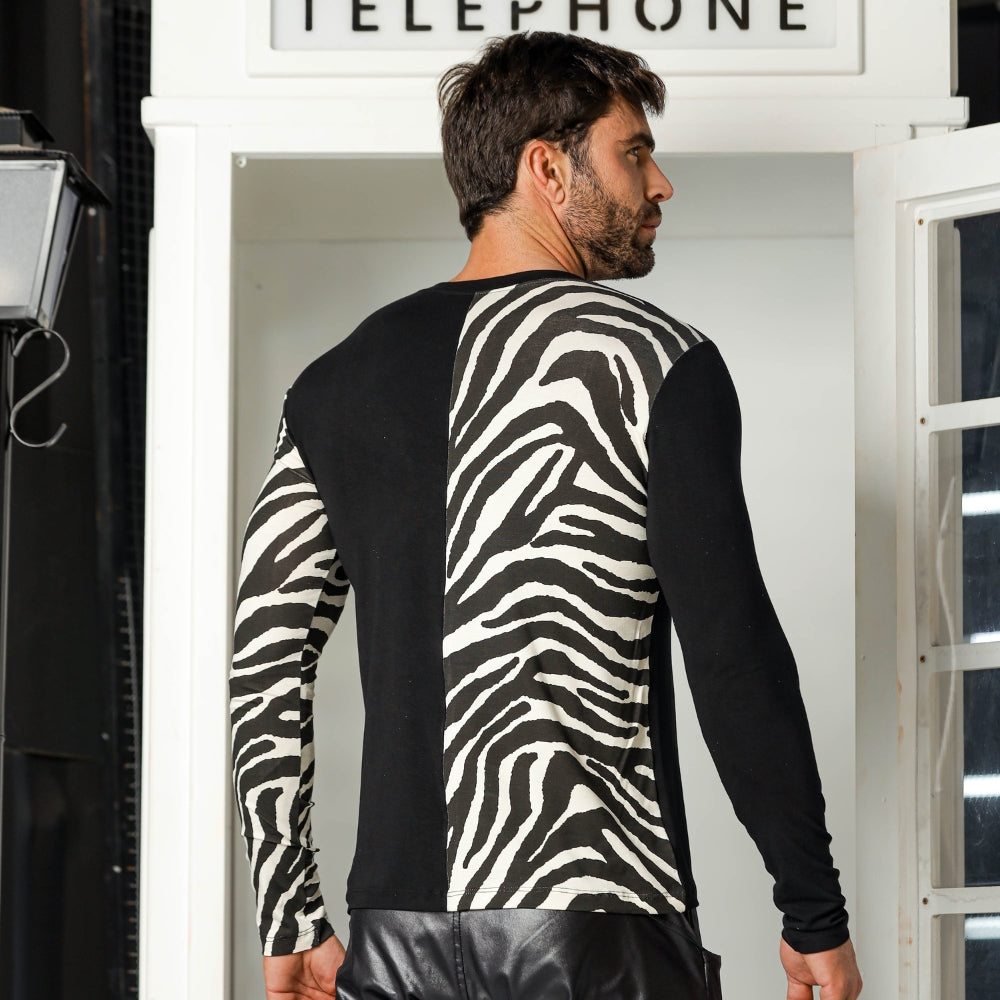 Camiseta Masculina Manga Longa Viscolycra com Estampa de Zebra