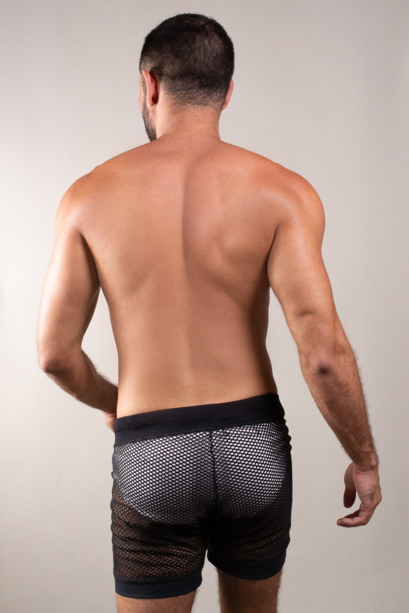 Short Masculino Transparente em Arrastão Preto