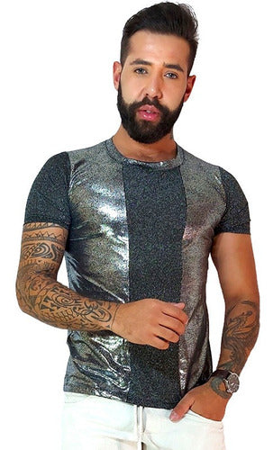 Camiseta Masculina Malha Cinza com Prata