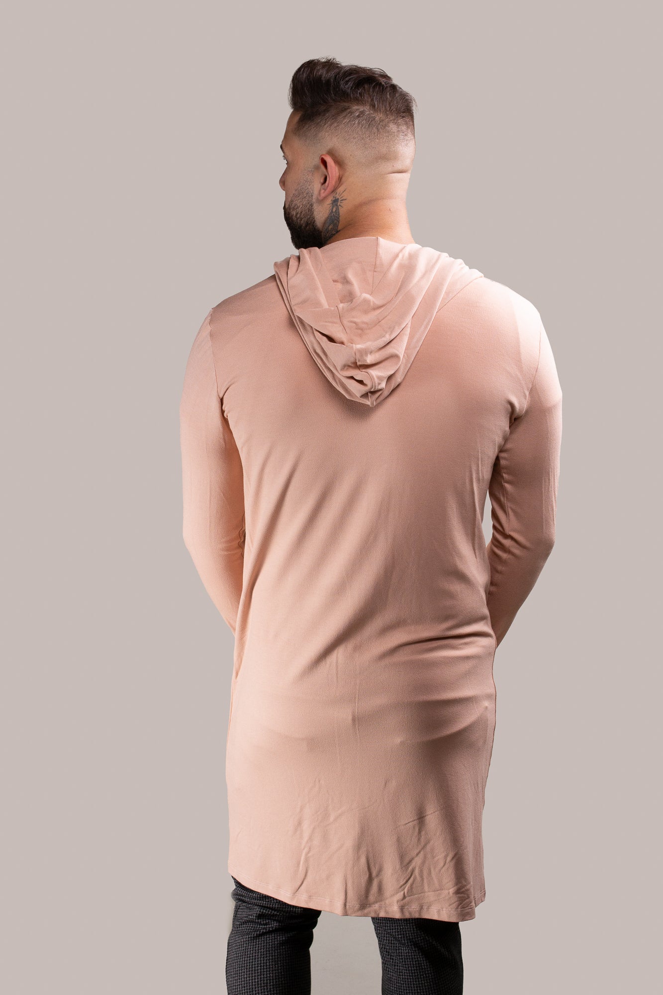 Cardigan Masculino em Viscolycra Nude com Capuz