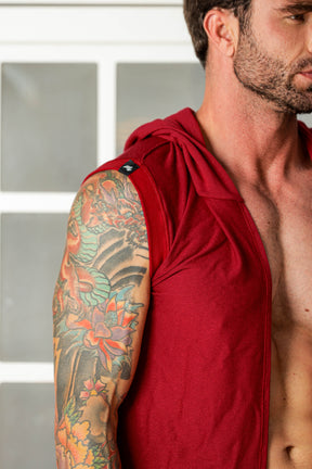 Colete Masculino Long Line Bordô com Capuz