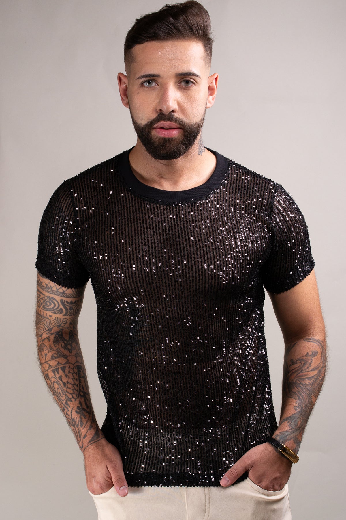 Camiseta Masculina em Paetê Preta