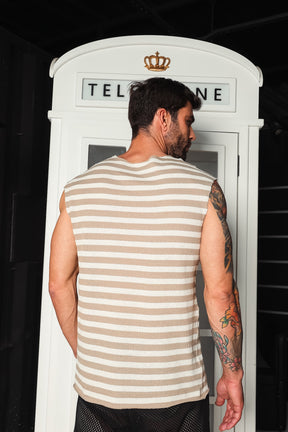 Regata Machão em Tricô Listrado Pastel