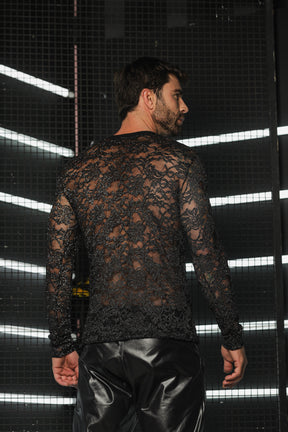 Camiseta Masculina Manga Longa em Tule Glitterizado