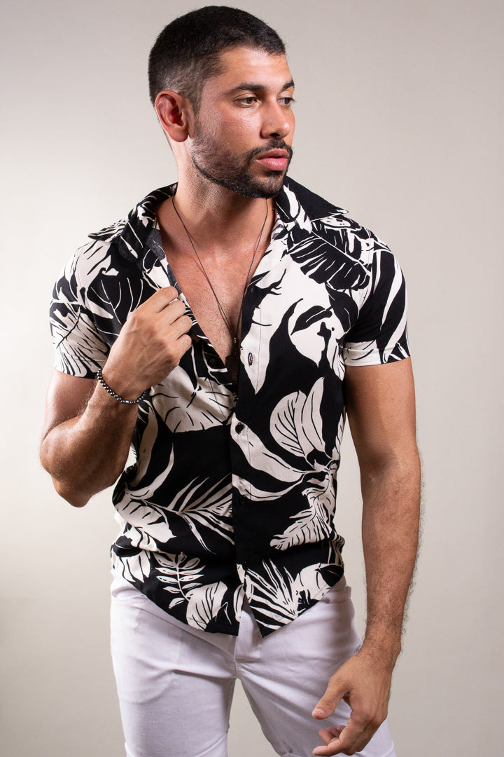 Camisa Masculina Casual em Viscose Floral