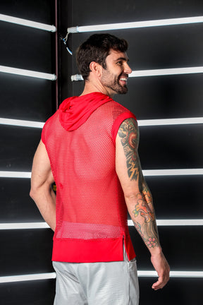 Regata Masculina Machão Vermelha com Punhos e Capuz