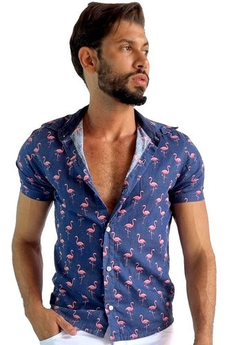 Camisa Masculina Casual em Tricoline Flamingo Ateliê João Vieira | JotaVê