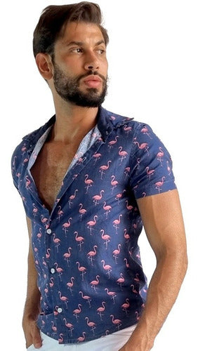 Camisa Masculina Casual em Tricoline Flamingo Ateliê João Vieira | JotaVê