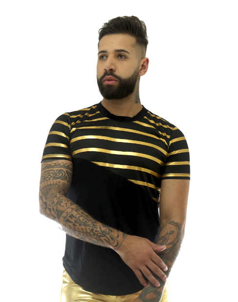 Camiseta Masculina Viscolycra com Barra Arredondada Dourado Ateliê João Vieira | JotaVê