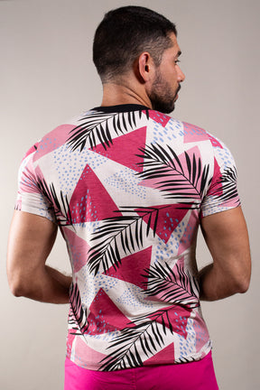 Camiseta Masculina em Viscolycra Estampa Folhagem Colorida Ateliê João Vieira | JotaVê