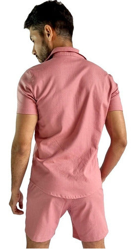 Conjunto Masculino Camisa e Short em Linho e Viscose Rosa Ateliê João Vieira | JotaVê