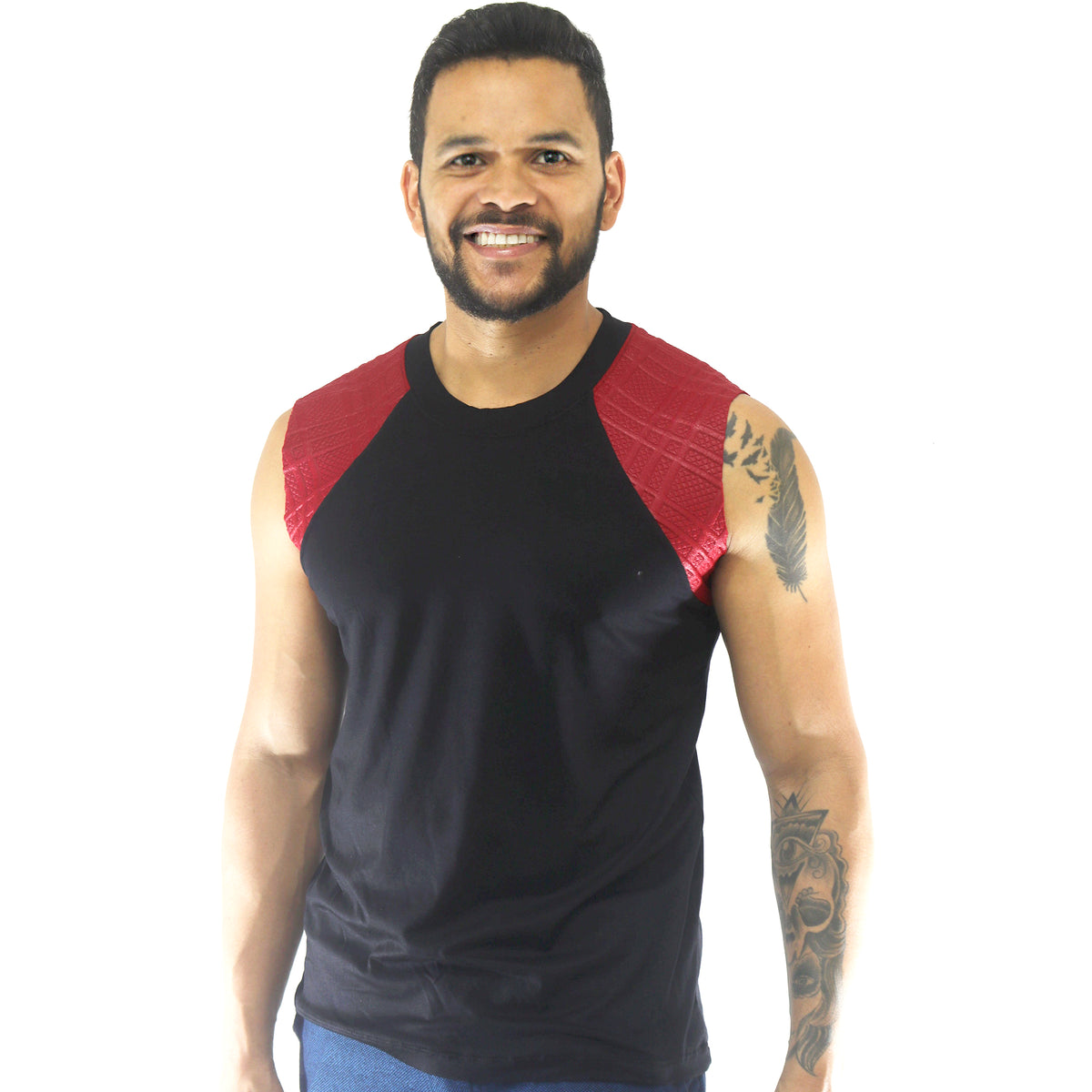 Regata Masculina Machão com Detalhe Vermelho No Ombro Ateliê João Vieira | JotaVê